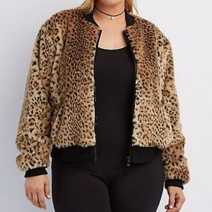 Leopard faux fur bomber jacket